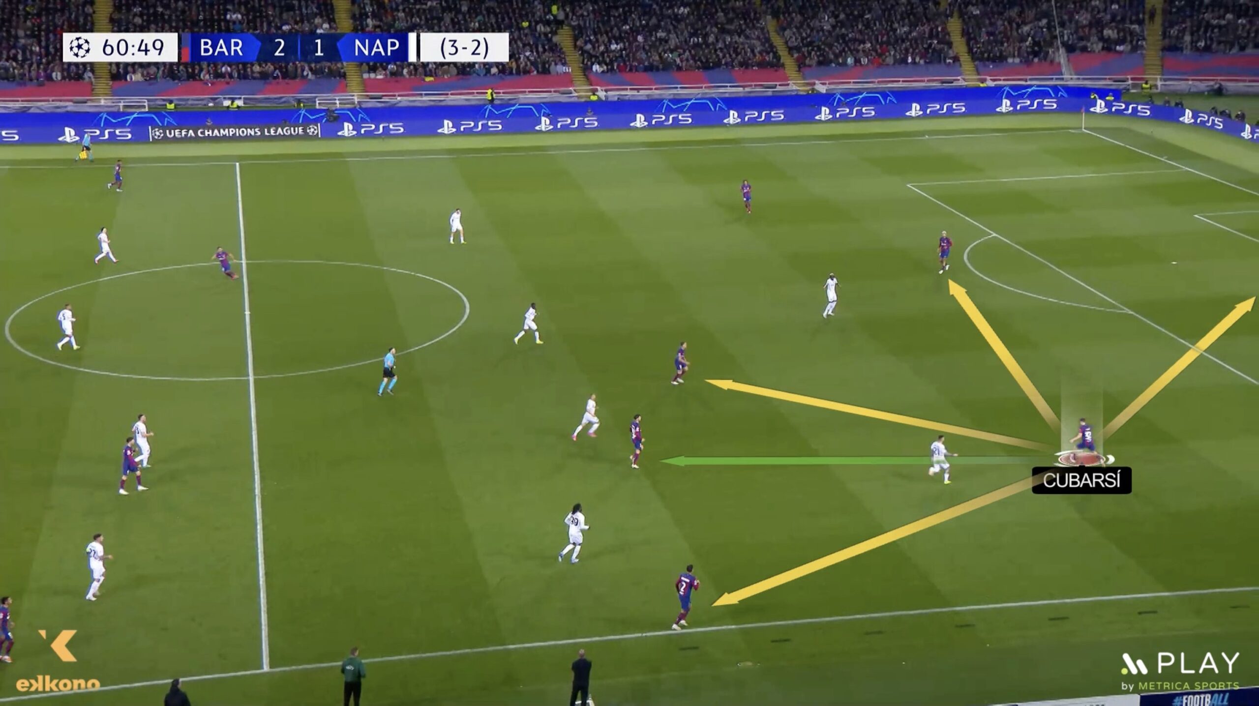 Pau Cubarsí choosing the best passing option to help the team progress