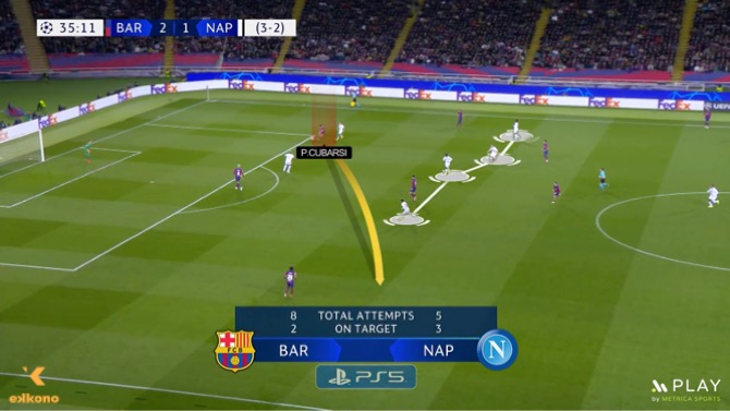 Pau Cubarsí switching the game when the opposing team has reduced their width